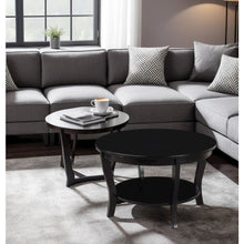 Elegant Black Round Coffee Table with Shelf, MDF Solid Rubberwood Material