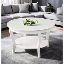 White Round Coffee Table with Shelf, MDF and Solid Rubberwood Construction
