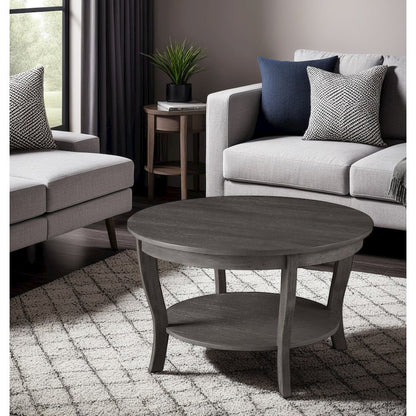 Gray Round Coffee Table with Shelf and Modern Design for Living Room
