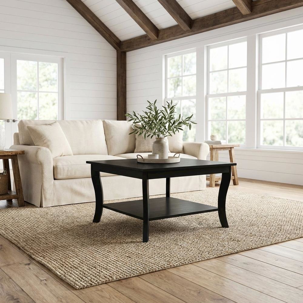 Black Square Coffee Table with MDF Top and Sturdy Frame for Living Room