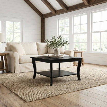 Black Square Coffee Table with MDF Top and Sturdy Frame for Living Room