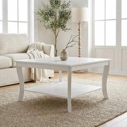White Square Coffee Table with MDF Construction, Sturdy Design for Living Room
