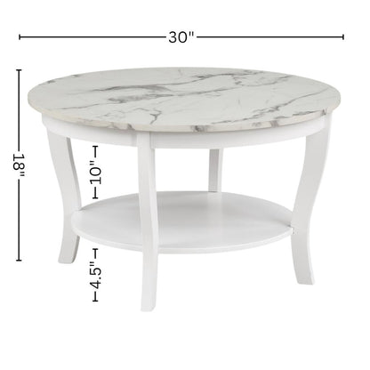 Round Coffee Table, White, Faux Marble Top, Curved Legs