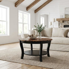 Multi-Color Round Coffee Table with Single Shelf and Rubberwood Legs