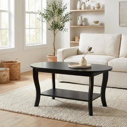 Oval Coffee Table Classic Design with Shelf and Durable Construction