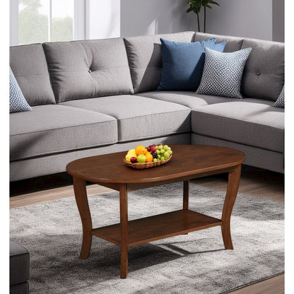 Brown Oval Coffee Table with Lower Shelf for Storage and Stylish Display