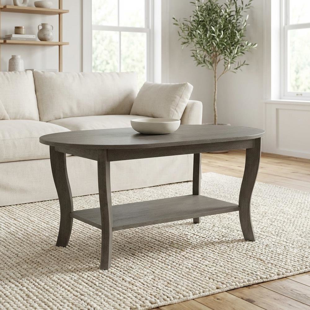 Oval Coffee Table Classic Design with Lower Shelf for Storage and Durability
