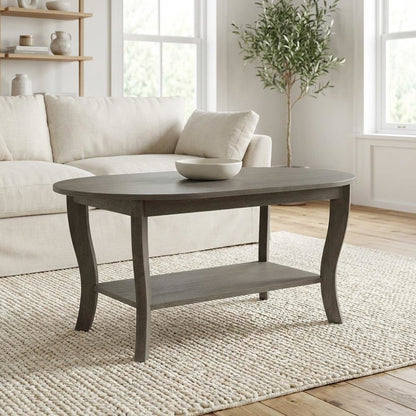 Oval Coffee Table Classic Design with Lower Shelf for Storage and Durability