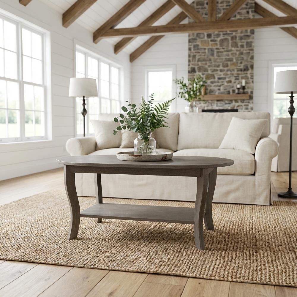 Oval Coffee Table Classic Design with Lower Shelf for Storage and Durability