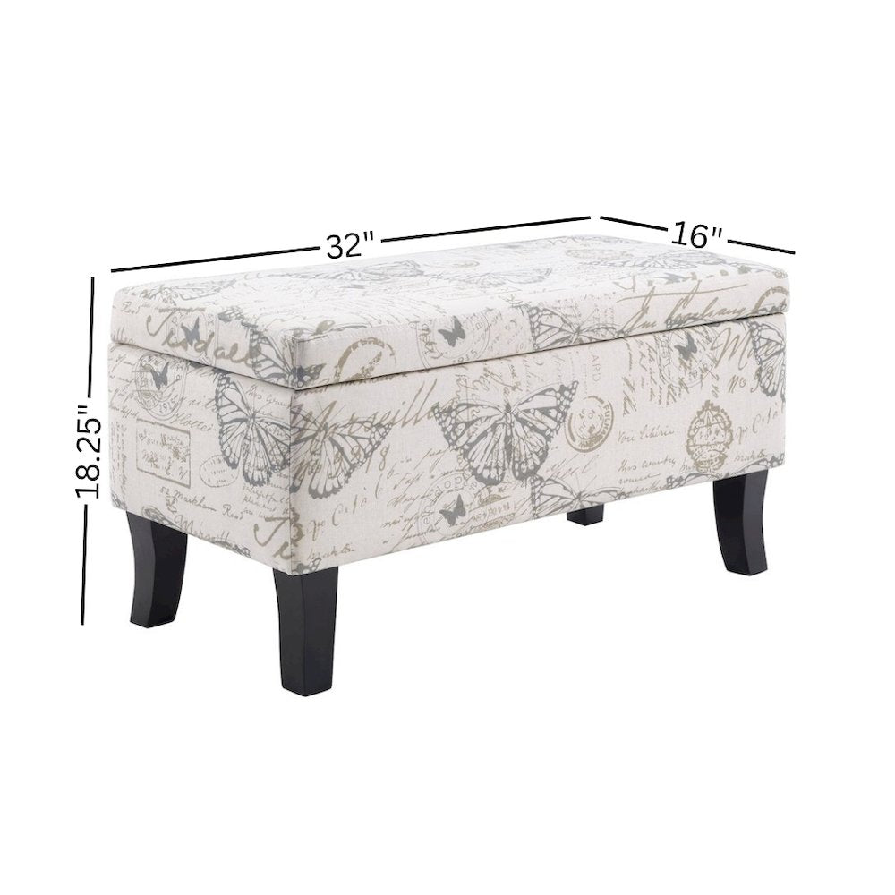 Winslow Ottoman Bench with Fabric Upholstery, White Color, Foam Cushioned Seat
