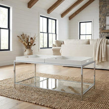 White Coffee Table with Chrome Frame and Sleek Modern Design for Living Room