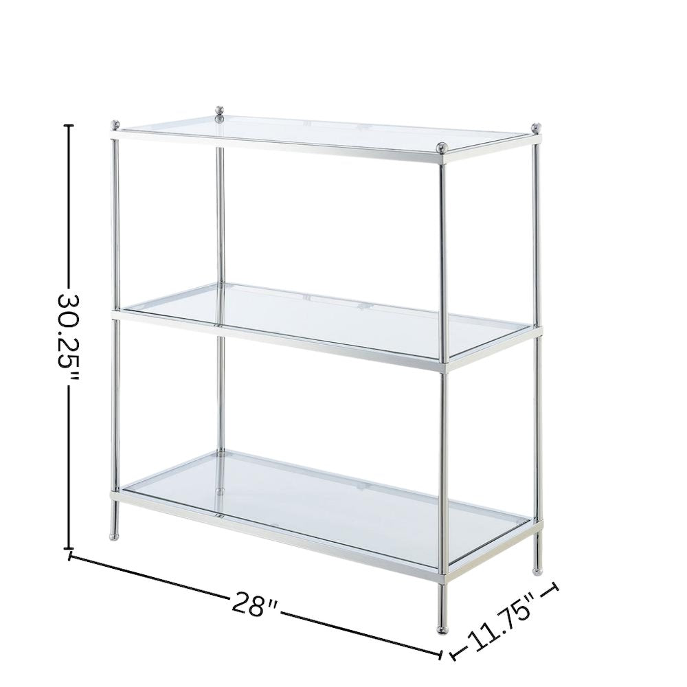3 Tier Bookcase, Chrome, Glass Shelves, Modern, Easy Setup