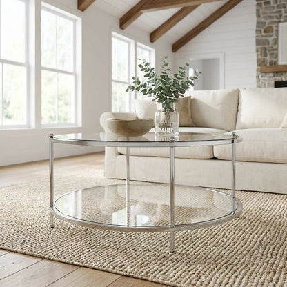 Clear Glass Coffee Table with Chrome Frame and Tempered Glass Surface