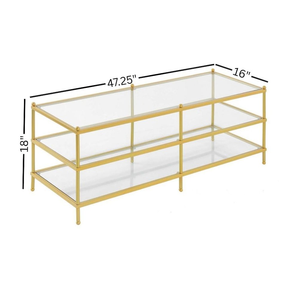 3-Tier Coffee Table Rectangular Shape, Clear Glass, Gold Frame, Metal Furniture