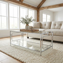Clear Glass Coffee Table with Chrome Frame and Tempered Glass Surface