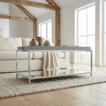 Gray Coffee Table with Chrome Frame and Open Shelf for Living Room