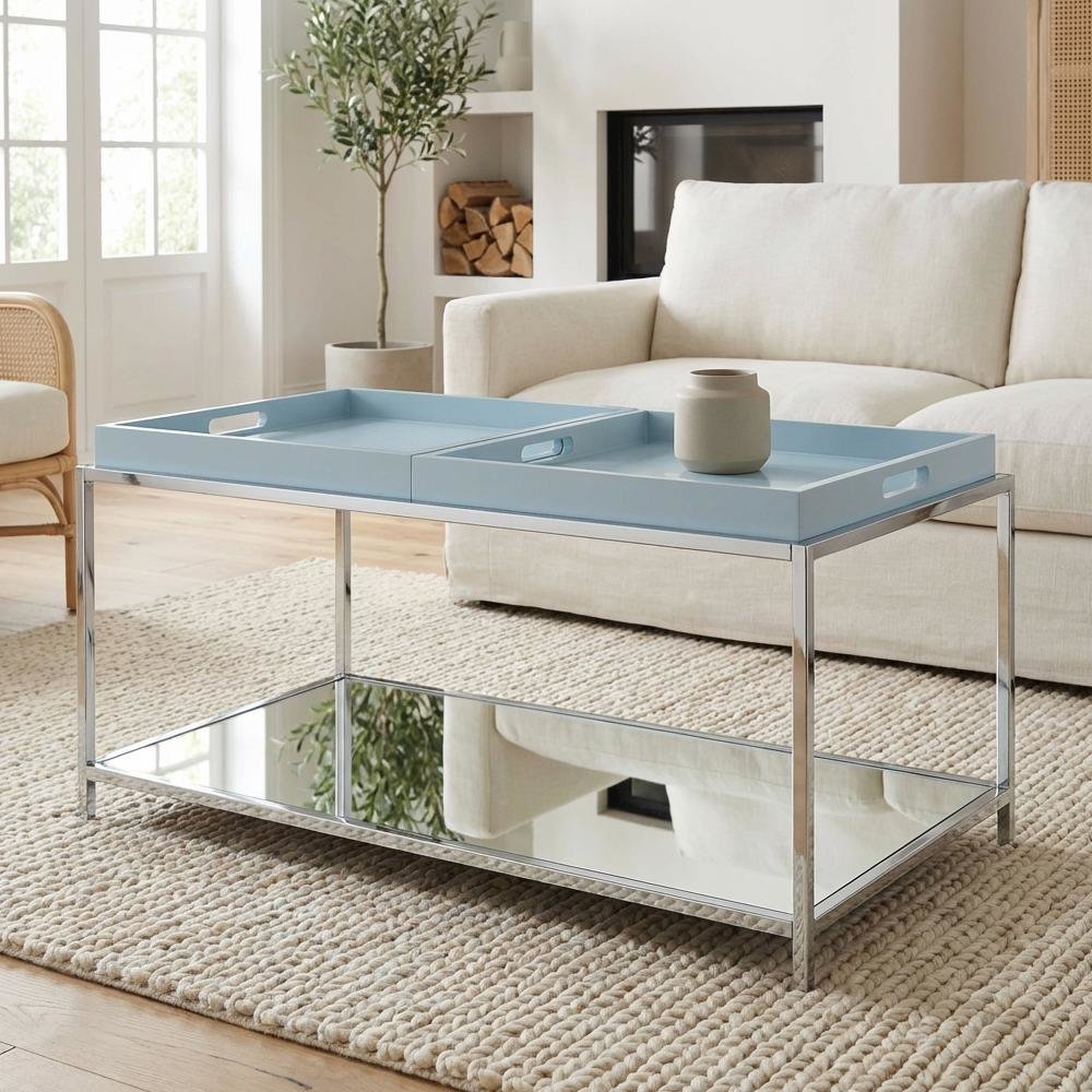 Sea Foam Coffee Table with Chrome Frame and Modern Style Accent