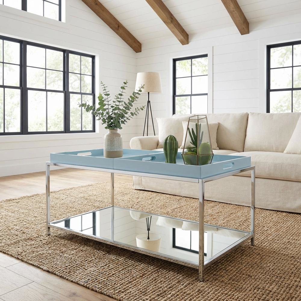 Sea Foam Coffee Table with Chrome Frame and Modern Style Accent