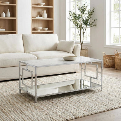 Chrome Glam Coffee Table with Shelf and Stylish Support Surface 40 lb Weight