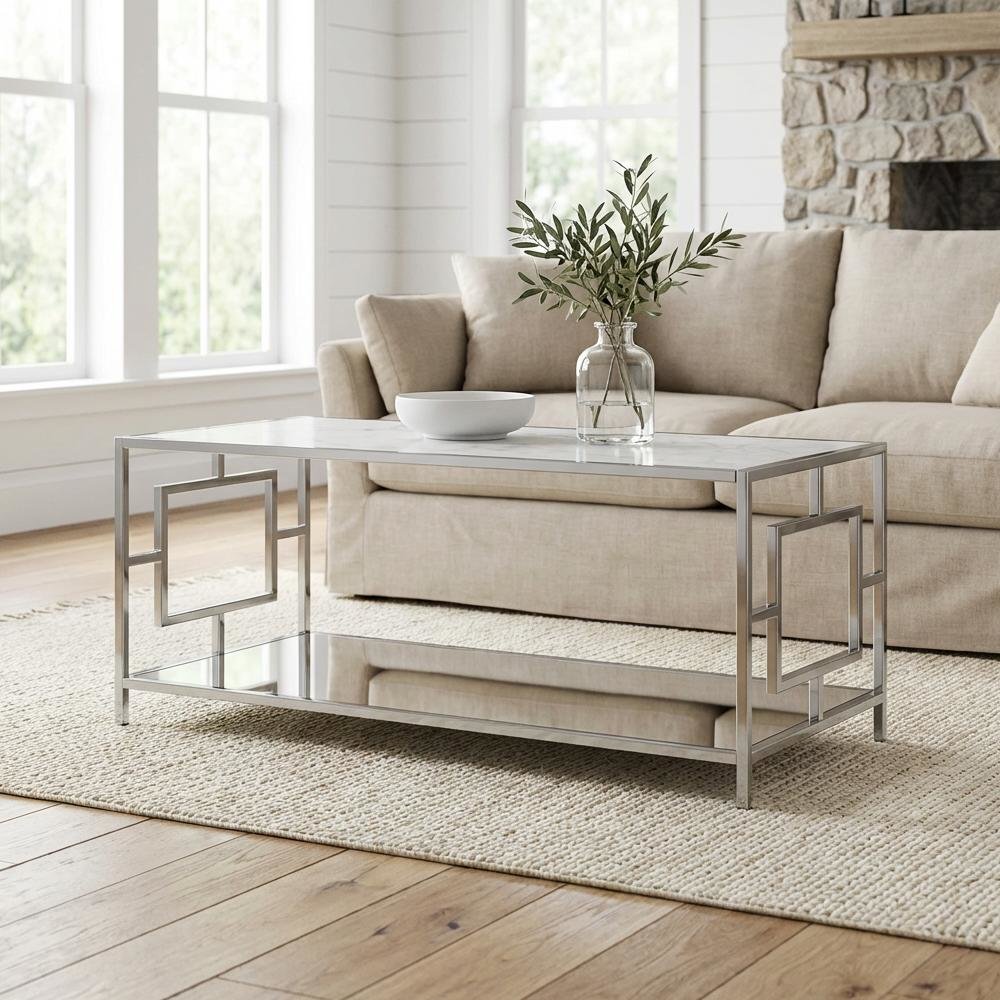 Chrome Glam Coffee Table with Shelf and Stylish Support Surface 40 lb Weight