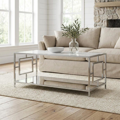 Chrome Glam Coffee Table with Shelf and Stylish Support Surface 40 lb Weight