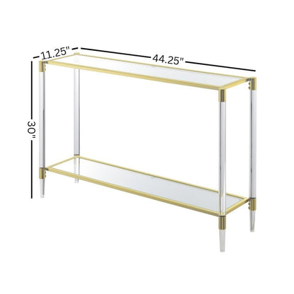 Console Table with 2 Glass Tiers, Acrylic Legs, Contemporary Style in Gold