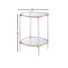End Table with 2 Glass Tiers, Acrylic Legs, Contemporary Style in Rose Gold