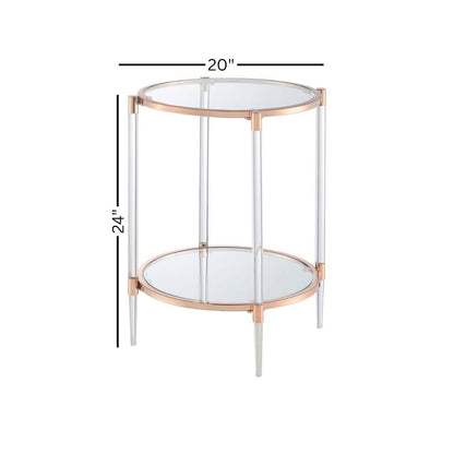 End Table with 2 Glass Tiers, Acrylic Legs, Contemporary Style in Rose Gold