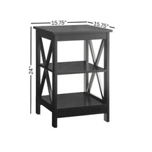 End Table Wood Shelves with 3 Tiers of Storage in Black, 15.75-inch