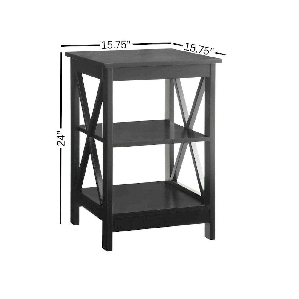 End Table Wood Shelves with 3 Tiers of Storage in Black, 15.75-inch