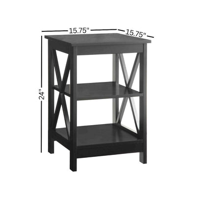 End Table Wood Shelves with 3 Tiers of Storage in Black, 15.75-inch