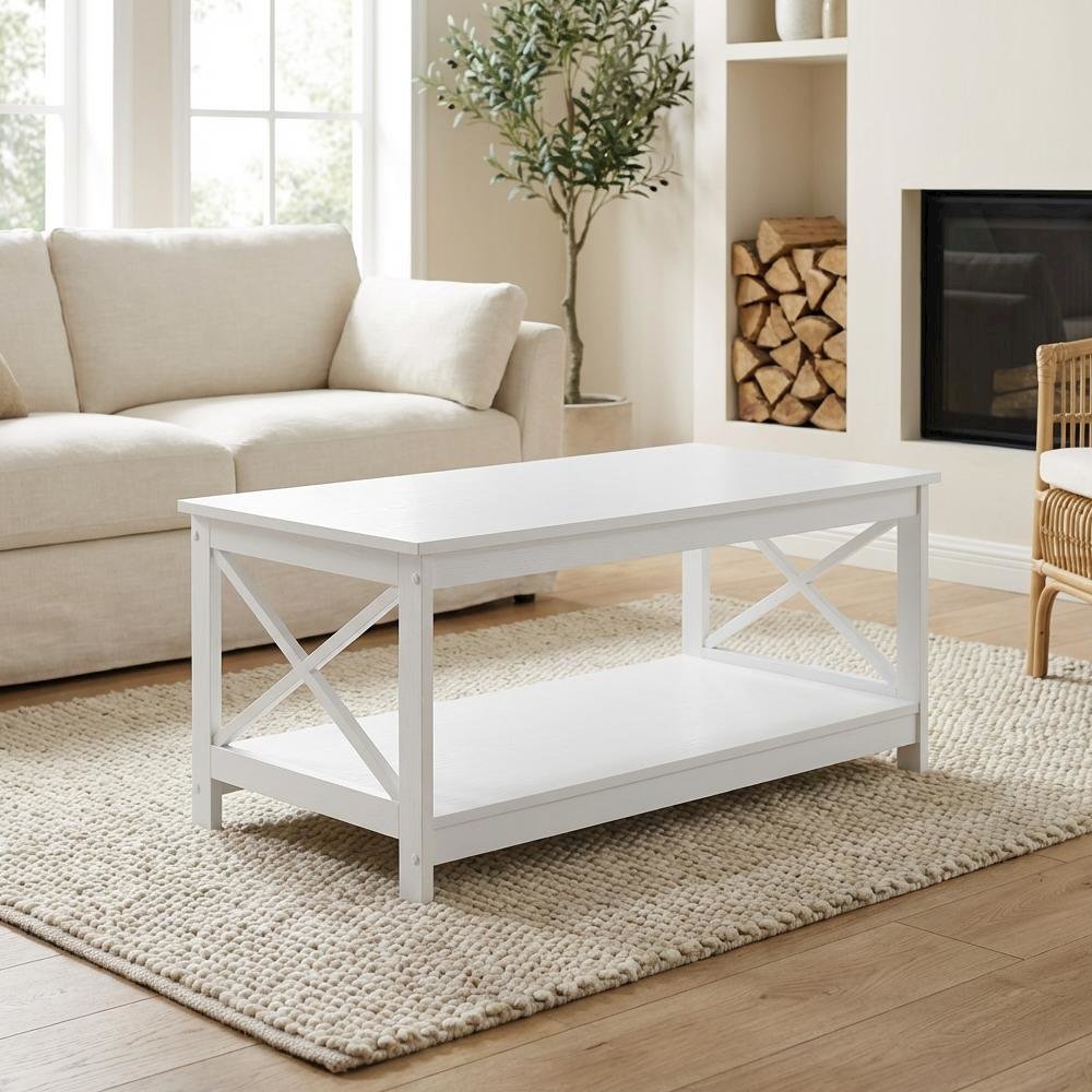 White MDF Coffee Table with Sturdy Frame and Smooth Finish for Living Room
