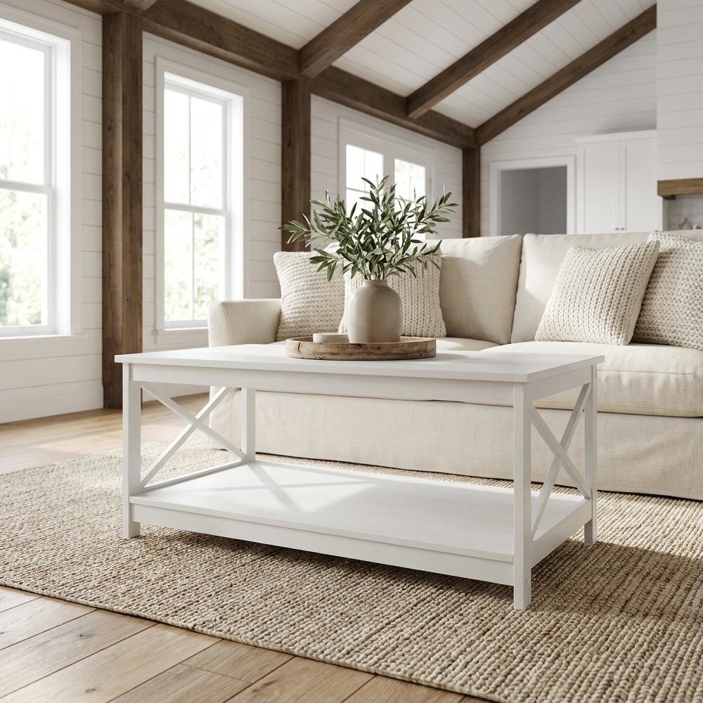 White MDF Coffee Table with Sturdy Frame and Smooth Finish for Living Room