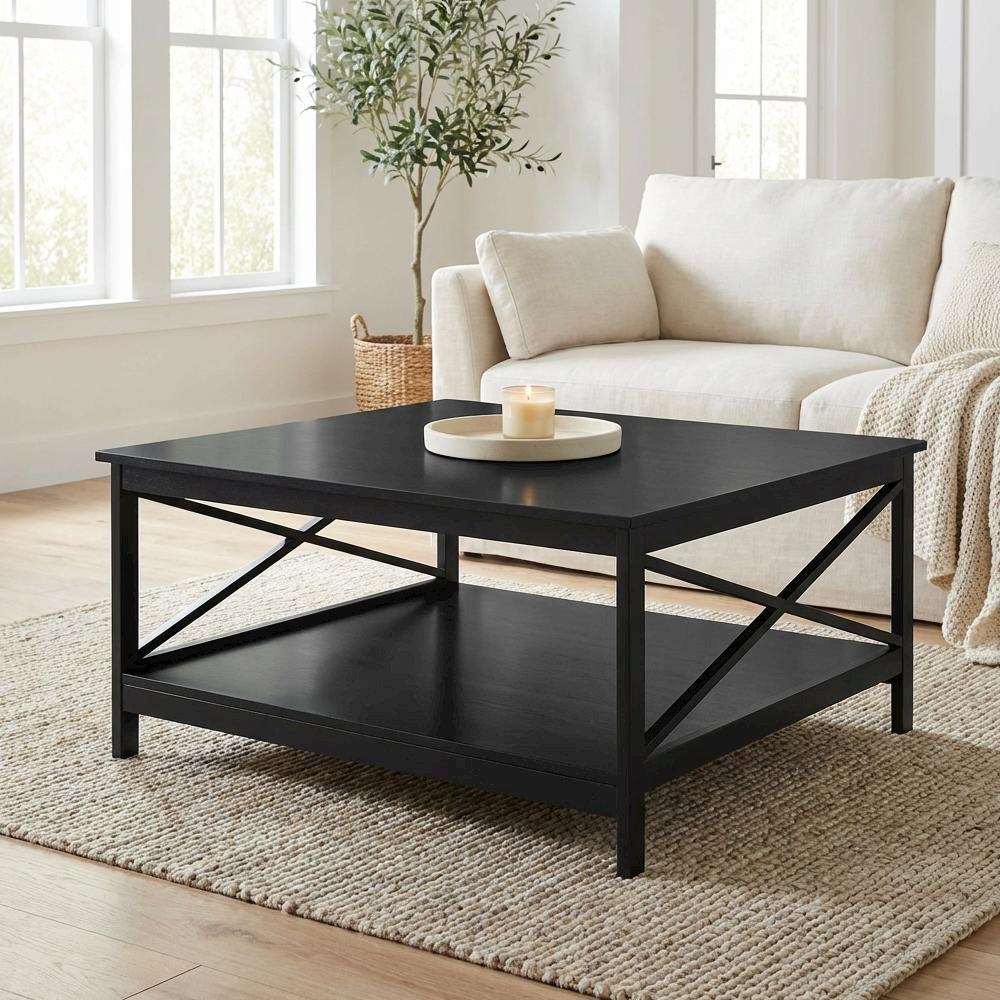 Black MDF Coffee Table Square Top Sturdy Base Durable Design