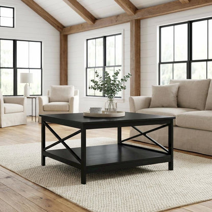 Black MDF Coffee Table Square Top Sturdy Base Durable Design