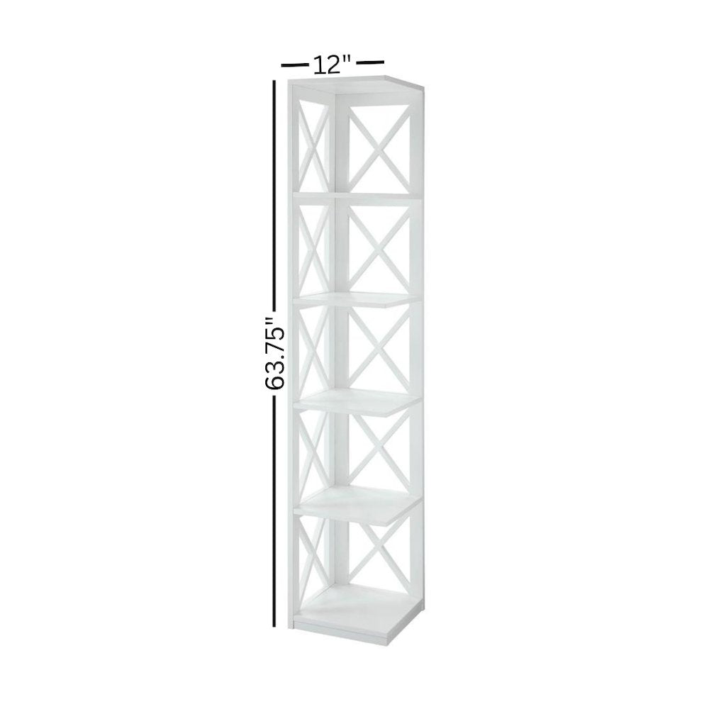 Corner Bookcase Crossed X Design with 5 Storage Shelves, Tall 63-inch Height