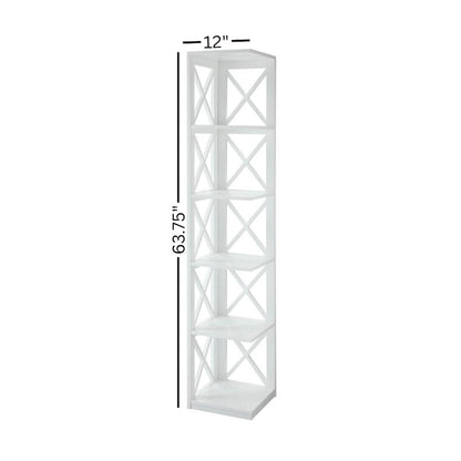Corner Bookcase Crossed X Design with 5 Storage Shelves, Tall 63-inch Height