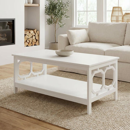 White Coffee Table with Shelf Contemporary MDF Storage Design