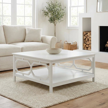 White MDF Coffee Table with Square Top and Sturdy Construction for Living Room