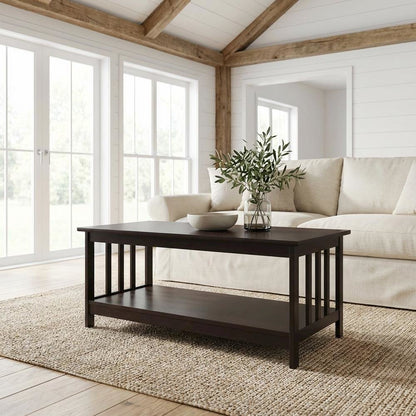 Espresso Coffee Table with MDF Top and Sturdy Frame for Living Room Use