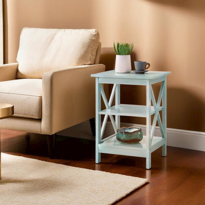 Sea Foam Blue End Table with Shelves for Storage and Stylish Decor