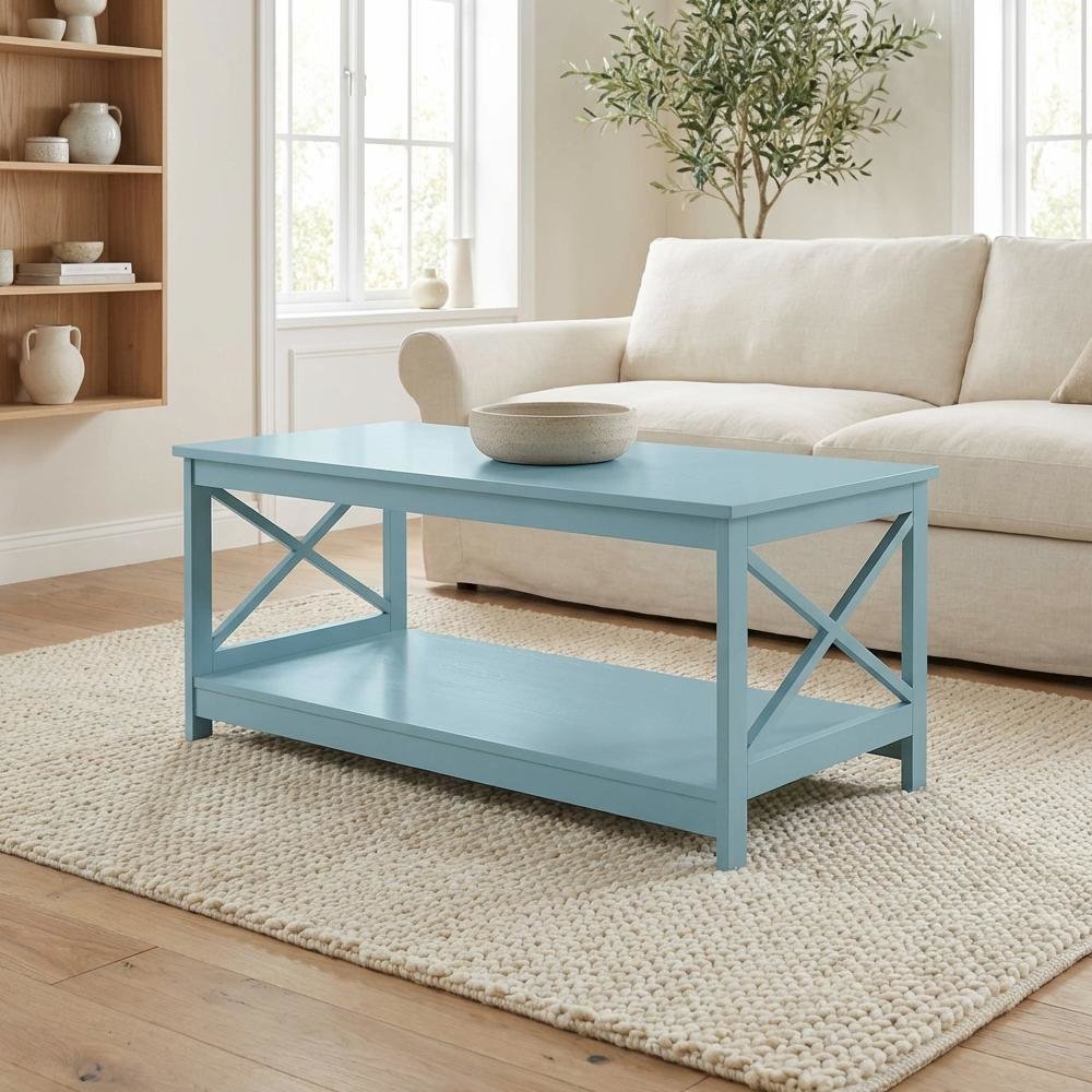 Sea Foam Blue Coffee Table with MDF Construction and Spacious Surface
