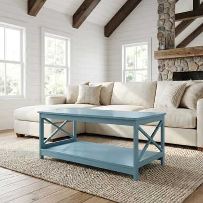 Sea Foam Blue Coffee Table with MDF Construction and Spacious Surface