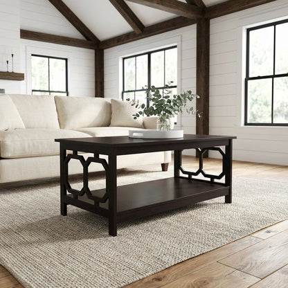 Espresso Coffee Table with Shelf Contemporary MDF Construction Modern Design