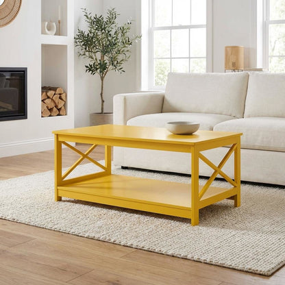 Yellow MDF Coffee Table with Sturdy Frame and Spacious Surface for Living Room