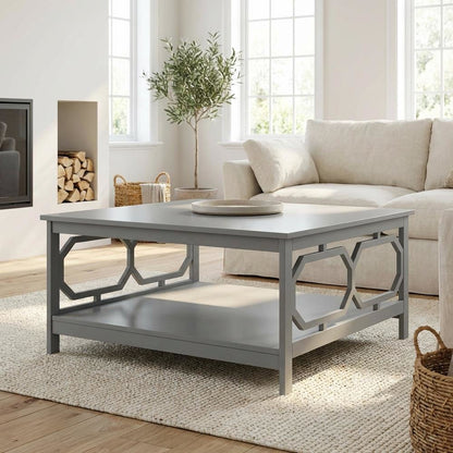 Gray MDF Coffee Table with Square Top and Sturdy Frame for Living Room