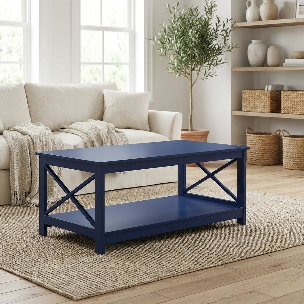 Coffee Table Cobalt Blue MDF with Bottom Shelf for Extra Storage