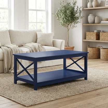 Coffee Table Cobalt Blue MDF with Bottom Shelf for Extra Storage