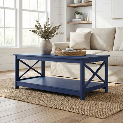 Coffee Table Cobalt Blue MDF with Bottom Shelf for Extra Storage