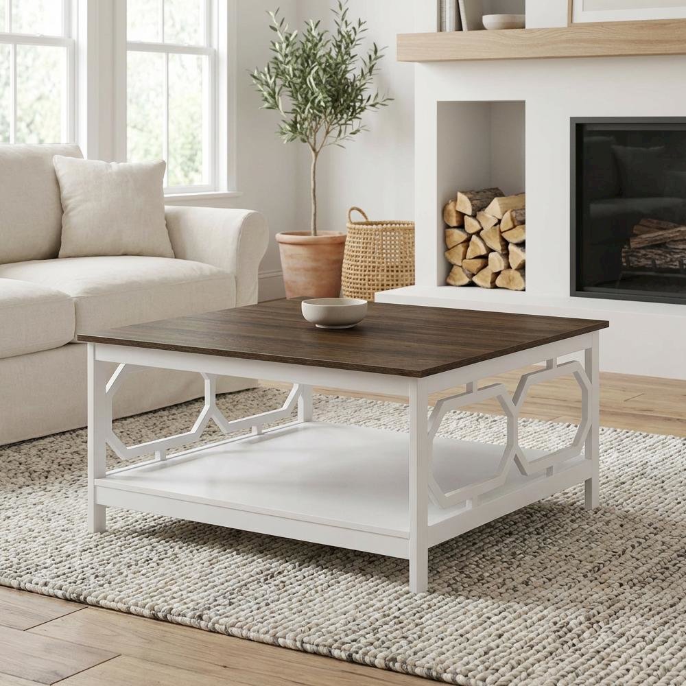Driftwood Top Coffee Table with White Frame and MDF Construction for Living Room